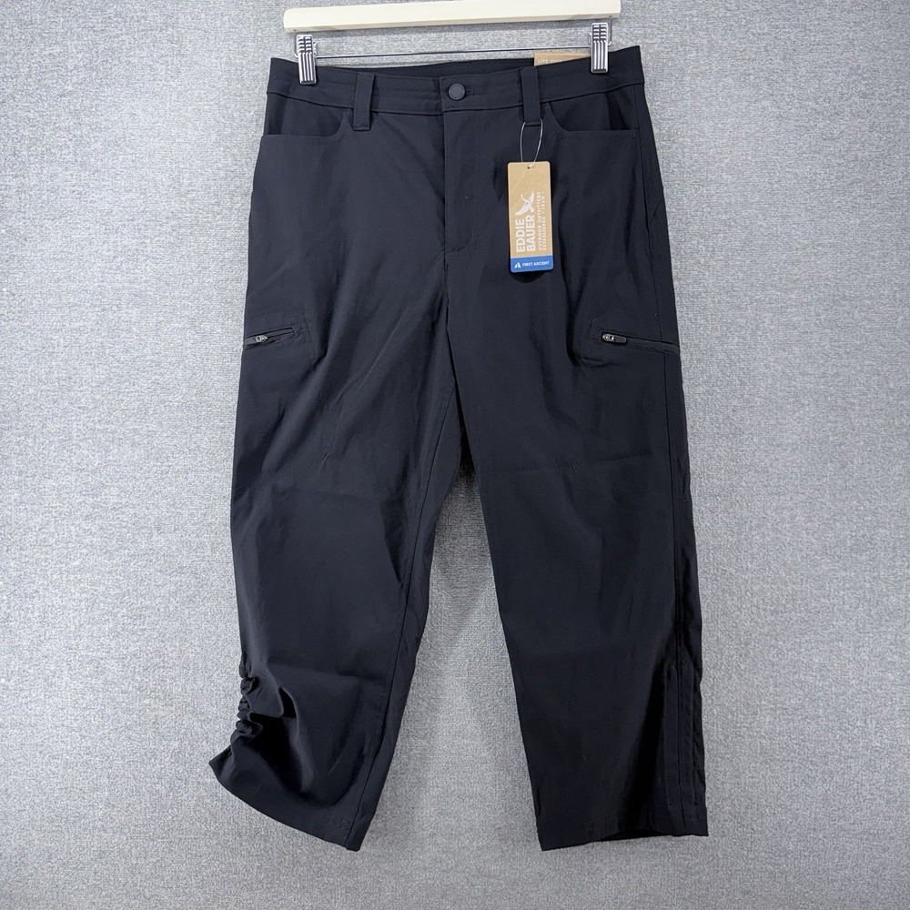 Eddie Bauer First Ascent Hiking High Rise Capri Pants Women Sz 8 Tall Black NEW